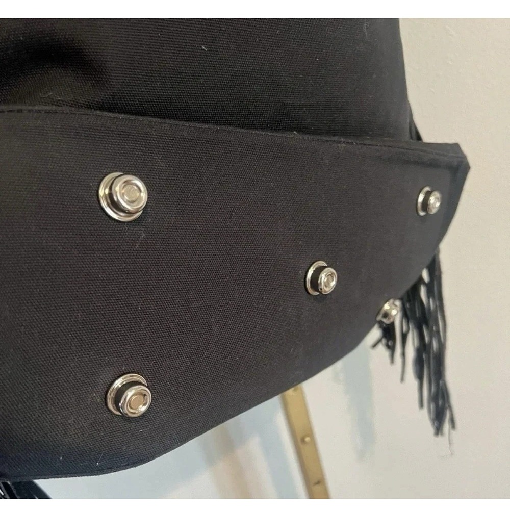 Raviani Black Fringe‎ Hand Bag American Original Bronco Logo Studded 19" - Picture 3 of 7
